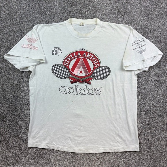 Vintage 80s Adidas Tennis Shirt Mens M‎ Stella Artois ATP...